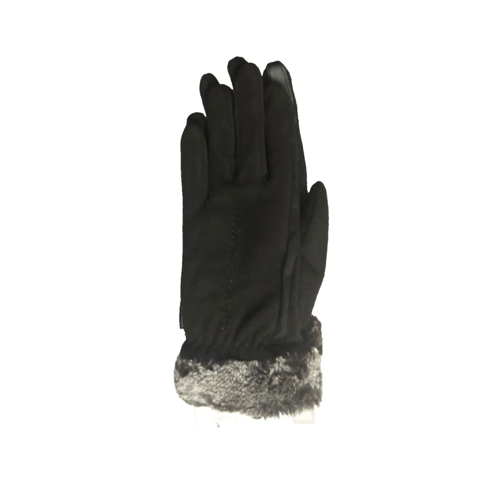 Isotoner Signature Black Fleece Gloves Faux-Fur Cuffs Sz One Size NWT